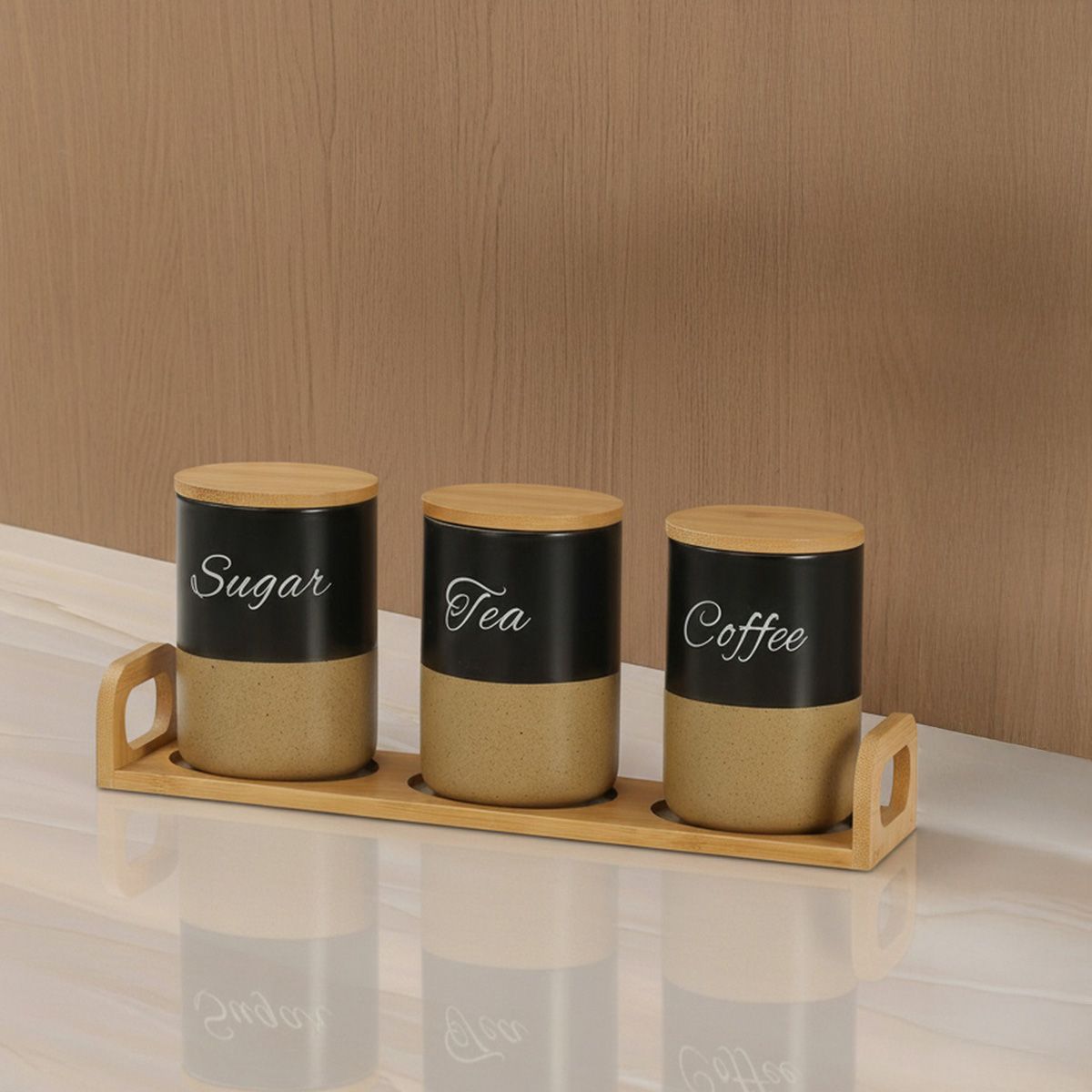 ط توابل 3*1 حامل خشب اسود وبيج